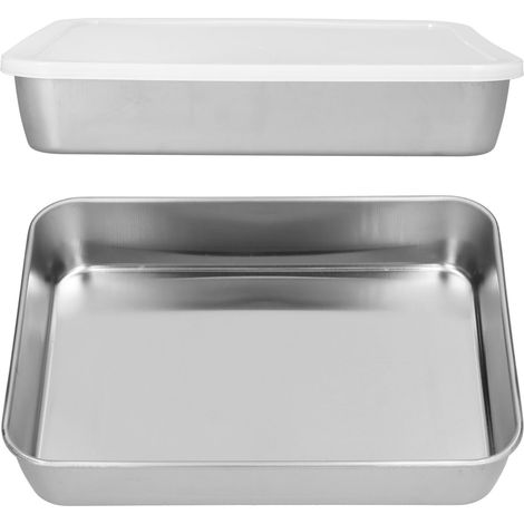 Plateau de cuisson japonais en acier inoxydable, 27x21x5 cm, avec couvercle, plat rectangulaire profond, boîte de conservation au frais, taille moyenne. (1/5)