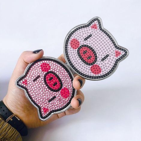 Kit de peinture diamant portable avec miroir de poche - Kit d'art style dessin animé - Miroir pliant double face pour femmes (1/3)
