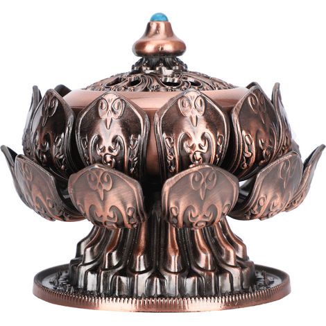 Brûleur d'encens en cuivre style rétro lotus avec couvercle en coton ignifugé, décoration d'intérieur pour la maison ou le bureau. (1/5)