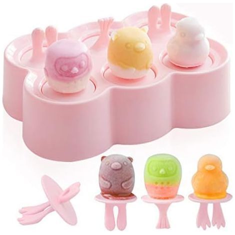 3 Silikon-Eisformen, Tierformen (Bär, Eule, Vogel), BPA-frei, für Kinder-Sommerjoghurt und Sorbets (1/5)