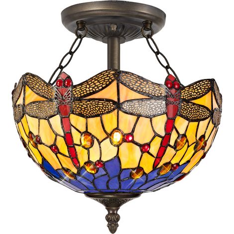 Tiffany by Tiff Ceiling Light Semi Flush With Dragonfly Shade - Brass Litecraft (1/2)
