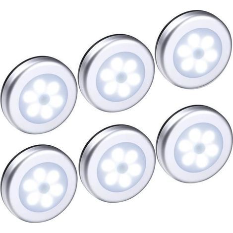 6-Piece Motion Sensor Light Set, Wireless LED Night Light, Closet Light for Stairs, Closet, Hallway, Silver - White Light (1/4)