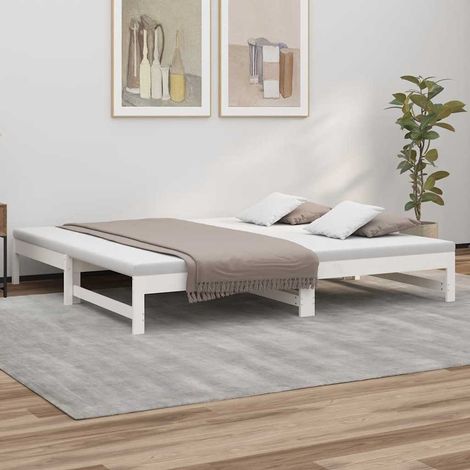 Lit coulissant 2 places en pin massif blanc, 2 x 100 x 200 cm, sans matelas - PANGIVO (1/5)