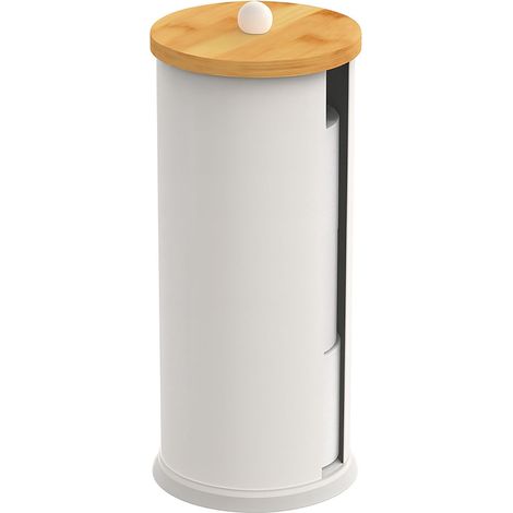 Soporte para papel higiénico, de metal, con tapa de bambú, capacidad para 3 rollos.
