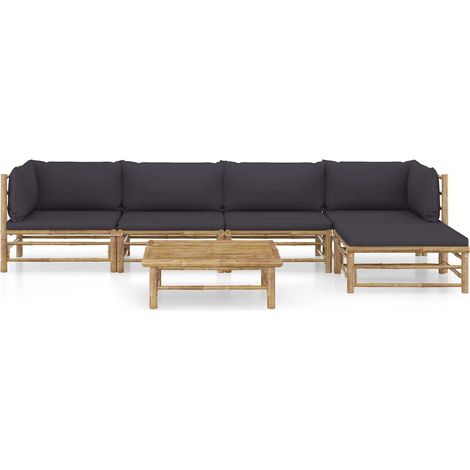 Maison Exclusive - Set Divani da Giardino 6 pz con Cuscini Grigio Scuro in Bambù (1/5)