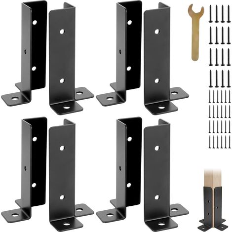 Supports Poteau Bois Noir, Support de Fixation au Sol pour Poteau en Bois, Ajustable pour Poteaux 1,5x1,5, 2x2, 2x4, 4x4, pour Pavillon, Terrasse, Garde-Corps (1/5)
