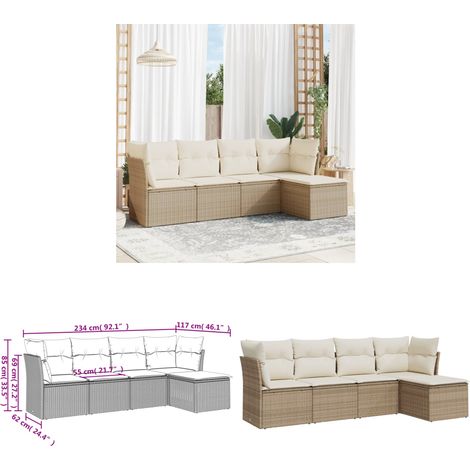 5-tlg. Garten-Sofagarnitur mit Kissen Beige Poly Rattan - Gartenmöbel - Outdoor Möbel - Rattan Sofa - Lounge Set - Gartengartenset - Home & Living (1/3)