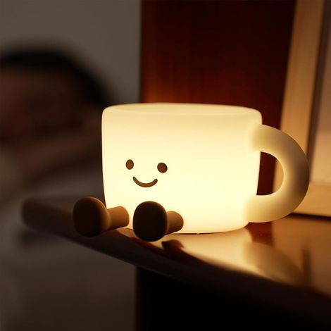 Veilleuse LED en forme de tasse à café, lampe de chevet tactile à 7 couleurs et à intensité variable avec minuterie, lampe d'ambiance portable et rechargeable pour la chambre d'enfant, cadeau mignon p (1/5)