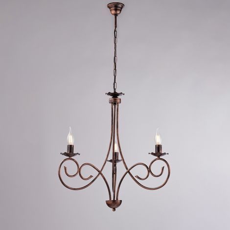 Alma Lustre En Fer Laqué Noir Décor Cuivre Antique 3 Lumières 120 D.50 Bl130-3-Nr