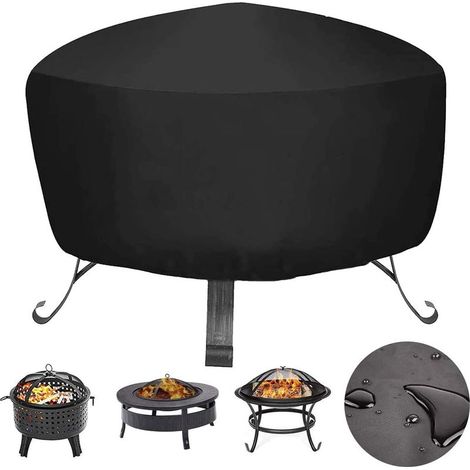Feuerstellenabdeckung – 210D Oxford-Gewebe – wasserdicht und reißfest – runde Form – 80 x 65 cm – Schwarz – 1 Stück (1/5)