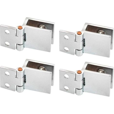 Charnières en alliage pour verre, 4 pinces pour porte en verre, charnières pour porte en verre à 0 degré, charnières sans perçage pour porte en verre de placard de cuisine (verre de 5 à 8 mm). (1/5)