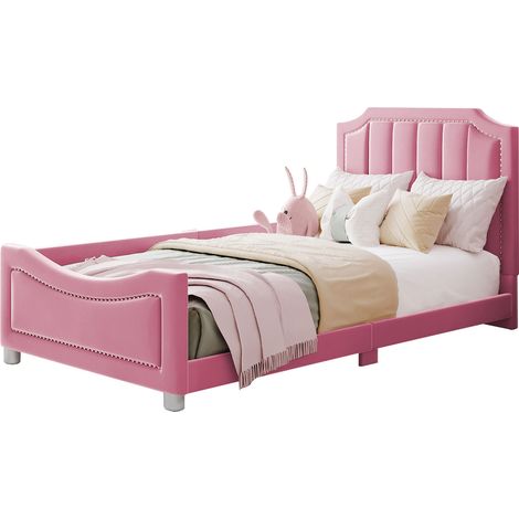 Lit d'enfant rose 90x200 cm-Cadre de lit moelleux Lit multifonctionnel doux (1/5)