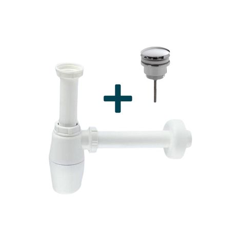 Saniclass Bonde de vidage avec fermeture clic et siphon blanc chrome (1/5)