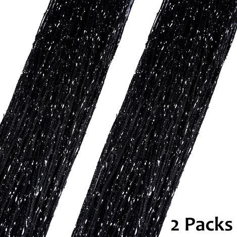 Lot de 2 Rideaux Fils Paillette 100x200cm Draperie Rideau Spaghetti Noir (1/5)
