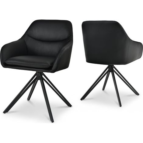 Bon Furni Esszimmerstuhl mit durchbrochenem Design und Sitzpolster aus PU Schwarz, 2er-Set (1/5)