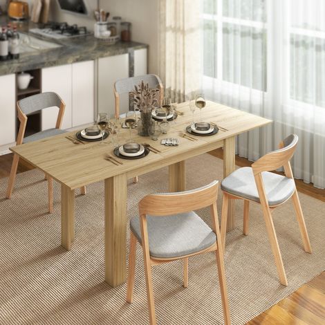 Table à manger extensible, table de cuisine rectangulaire, pour 6-8 personnes, effet bois naturel, 140-180 x 80 centimètres
