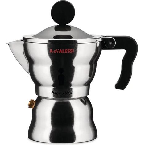 Alessi AAM33/6 Moka - Cafetera de aluminio fundido con mango y botón de plástico, color negro, 6 tazas