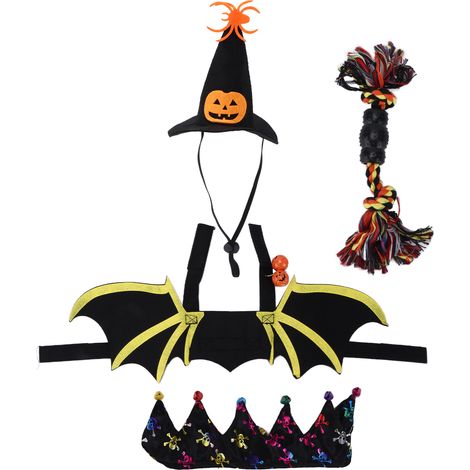Ensemble de 4 pièces pour déguisement d'Halloween : chauve-souris pour animaux de compagnie, accessoires pour chiens et chats, décoration de fête cosplay. (1/5)