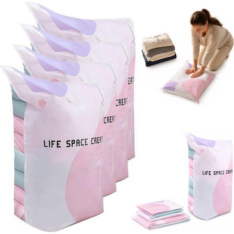 Lot de 4 Sacs de Rangement Sous Vide – Sans Pompe – Réutilisables – Économiseurs d’Espace – Décompression Rapide – Étanches à l’Air – Anti-Humidité – Écologiques -8010038cm (1/5)