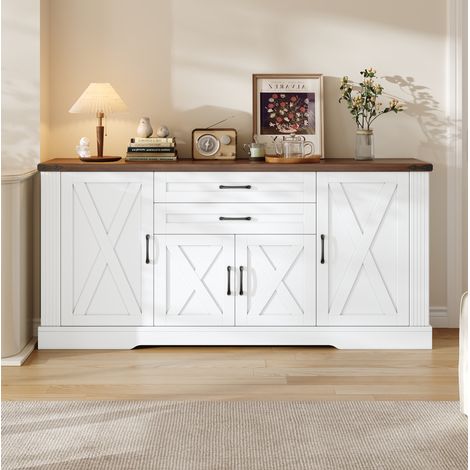 Buffet avec plan de travail, 4 portes, 2 tiroirs, 160 x 39 x 81,5 cm, blanc DESVIAE (1/5)