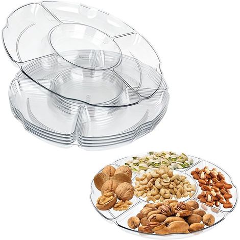 5 Pcs Plateaux À Compartiments Reutilisable, Assiettes De Service De Collation, Assiette De Fruits, Plateaux En Plastique Solide Pour Apéritifs, Collation Fruits Bonbons Apéritifs (1/5)