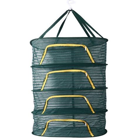 Séchoir à herbes à 4 niveaux avec fermeture éclair en forme de U, vert foncé, pliable, en maille fine et très élastique, idéal pour les herbes, les plantes et les graines. (1/5)
