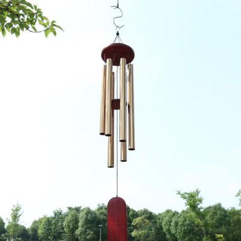 Carillon éolien - - 6 tubes - Métal de qualité supérieure - Couleur Or - Décoration extérieure (1/4)