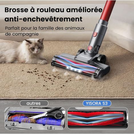 Aspirateur balai sans fil HOMVRA S3P rouge-gris 300W avec écran LED et brosse anti-emmêlement (1/5)