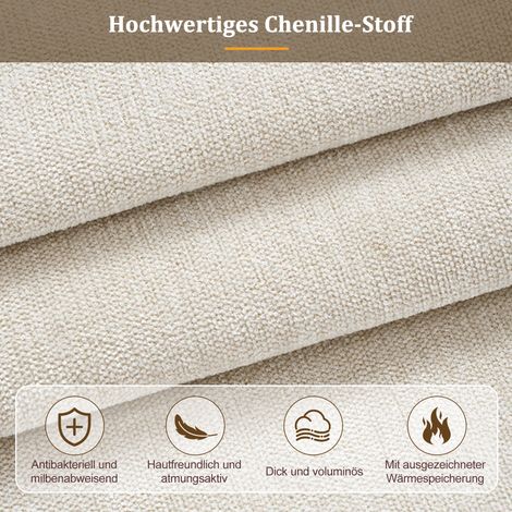 Lit double rembourré 180x200 cm avec sommier et tête de lit, tissu chenille beige, literie confortable (1/5)