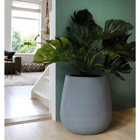 Pot de fleurs Vermont en fiberstone gris, bac à plantes intérieur et extérieur, résistant au gel - PANGIVO (1/2)