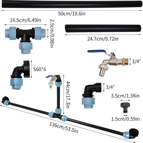 Kit de Raccordement IBC, Adaptateur IBC Kit de Connexion pour Cuve IBC, IBC raccord cuve 1000 litres Robinet de sortie IBC 3/4 po, Adaptateur de Réservoir pour Domestiques et Jardin 2 Réservoirs IBC (1/4)