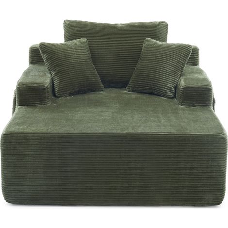 Divano in corduroy verde con tasche laterali, cuscini morbidi e design senza montaggio (1/5)