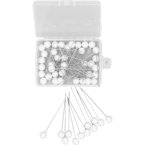 Spilli da Sarta con Testa a Perlina Bianca – 60mm in Acciaio Inox Antiruggine – Design Elegante per Tessuti Spessi e Abiti da Sposa (1/5)