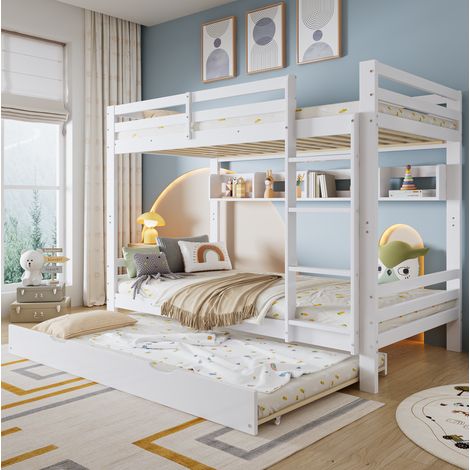 lit enfant superposé rangement gigogne 90x200 blanc OKMYHOME (1/5)