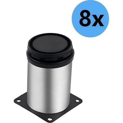Runde, verstellbare Metallmöbelfüße – 8 Stück – Höhenverstellbar 0–10 mm – Geeignet für Schrank-, Bett- und Tischbeine – Schwarz – 50 x 80 mm (1/5)