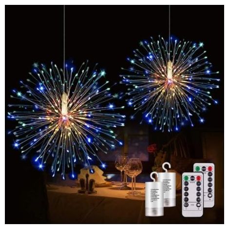 Guirlandes lumineusesLot de 2 feux d'artifice 150 LED fil de cuivre Starburst guirlandes lumineuses 8 modes guirlandes lumineuses à piles avec télécommande (coloré) (1/5)