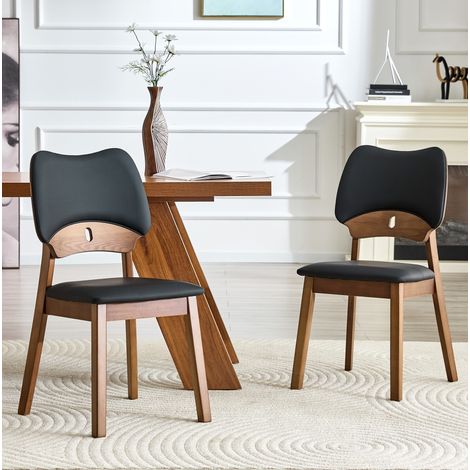 Esszimmerstühle 2er-Set mit Schmetterlingslehne, schwarze Polstersitzfläche, Holz, OKMYHOME (1/5)