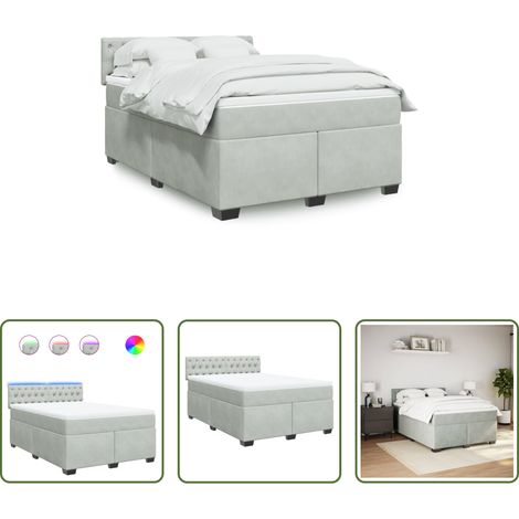Samtbett - Boxspringbett mit Matratze Hellgrau 140x190 cm Samt (1/5)