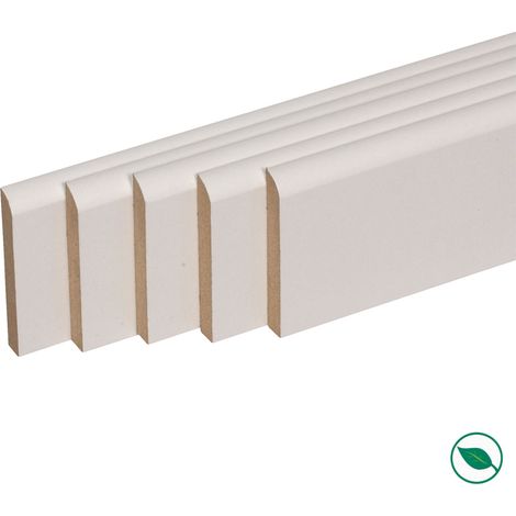 Pack de 5 plinthes bord arrondi MDF revêtues blanc 2200 x 68 x 10 mm PEFC 70%