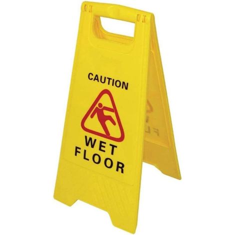 Cartello segnaletica pavimento bagnato in plastica cavalletto bifacciale con manico giallo 60.5x25x37 (1/3)