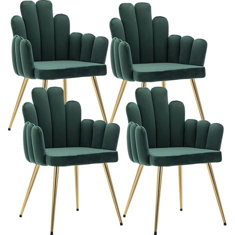 Dining Chairs 4Pcs in Velvet Kitchen Chairs with Special Designed Backrest for Living Room Restaurant Cafe, Green, Wahson (1/5)