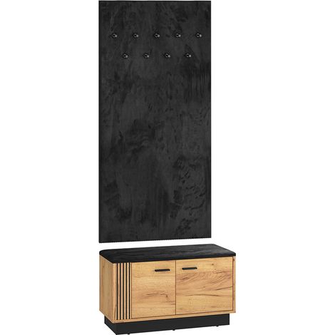 Mueble de entrada con perchero y banco zapatero 2 puertas Nilo Madera (1/4)