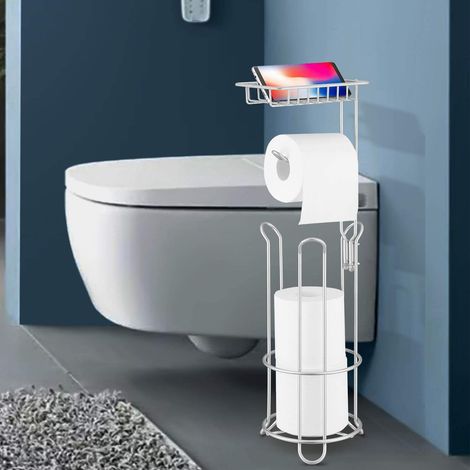 Porte-papier toilette sur pied en fer forgé blanc ivoire, résistant à l'humidité, pour salle de bain. (1/5)