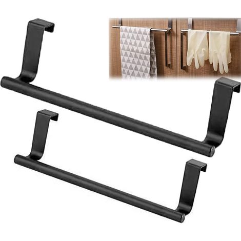 2 Porte-Serviettes, Acier Inoxydable, Sans Perçage, Noir, Pour Cuisine Et Salle De Bain (1/5)