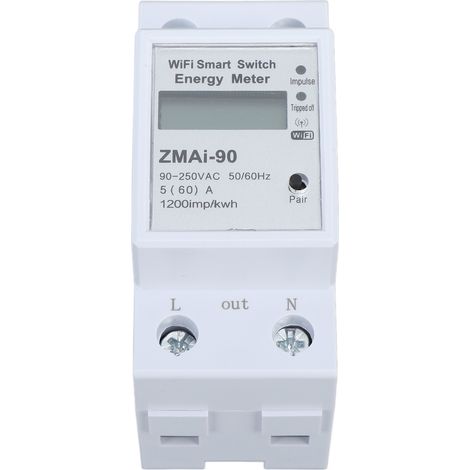Compteur d'énergie monophasé avec commande à distance via application Wi-Fi et moniteur de consommation électrique 110-230 V (1/5)