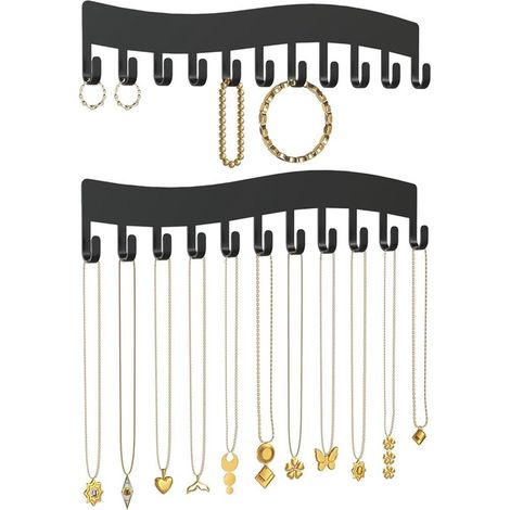 Porte-clés mural noir avec 8 crochets, organisateur mural multifonction pour clés, sacs et accessoires, pour entrée, cuisine, garage et bureau, vis et chevilles incluses (1/5)