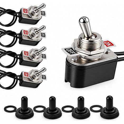 4 Interrupteurs Bascule 12V Étanches – 2 Positions, Précâblés, 10A (1/5)