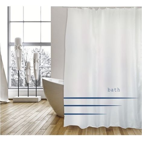 Rideau de douche Polyester PACCO 180x200cm QUALITE PREMIUM Blanc - Anneaux inclus MSV (1/4)