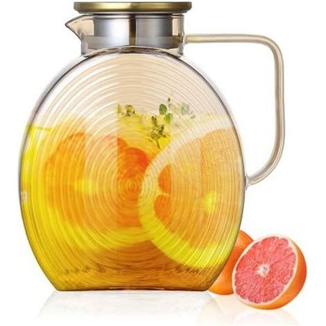 Carafe à eau en verre borosilicate de 2,5 litres avec couvercle, carafe en verre avec infuseur à fruits, pichet pour eau chaude/froide, thé glacé, carafe à eau de 2,2 litres, pichet pour thé glacé mai (1/5)