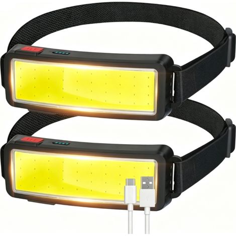 Lampada frontale LED COB ricaricabile, confezione da 2, ricaricabile tramite USB, leggera e resistente all'acqua, ideale per riparazione auto, assemblaggio, ciclismo e pesca all'aperto. (1/5)